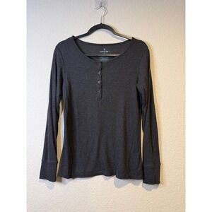Tommy John Women's Charcoal Ribbed Long Sleeve Henley Top Size S/P 2203